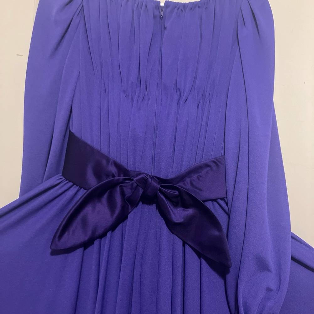 Elegant Purple Pleated Dress with Bow